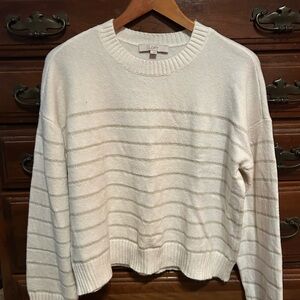 LOFT Women's Cream Striped Sweater